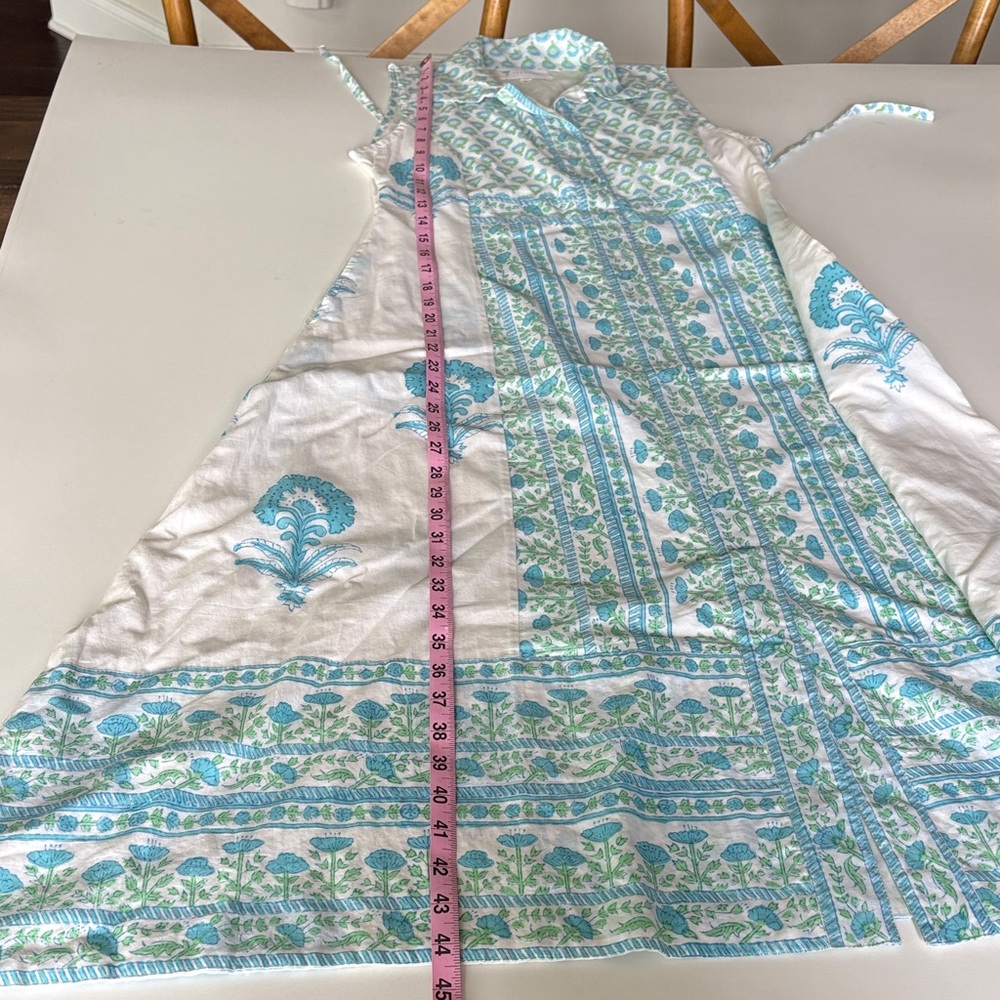 Isla Payal Block Print Sleeveless Dress in Blue White Lined Cotton Boho Size S - Picture 10 of 10
